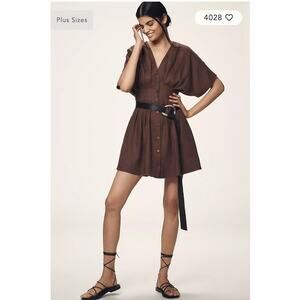 Anthropologie The Tobie Linen Pleated Mini Shirt Dress by Exquise XS